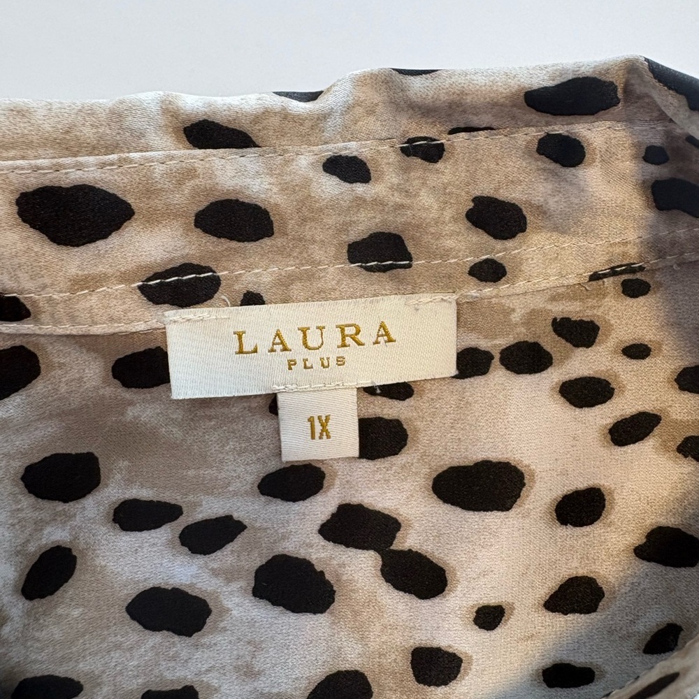 Laura Plus Animal Print Satin Button Up Blouse 1X - Picture 11 of 15